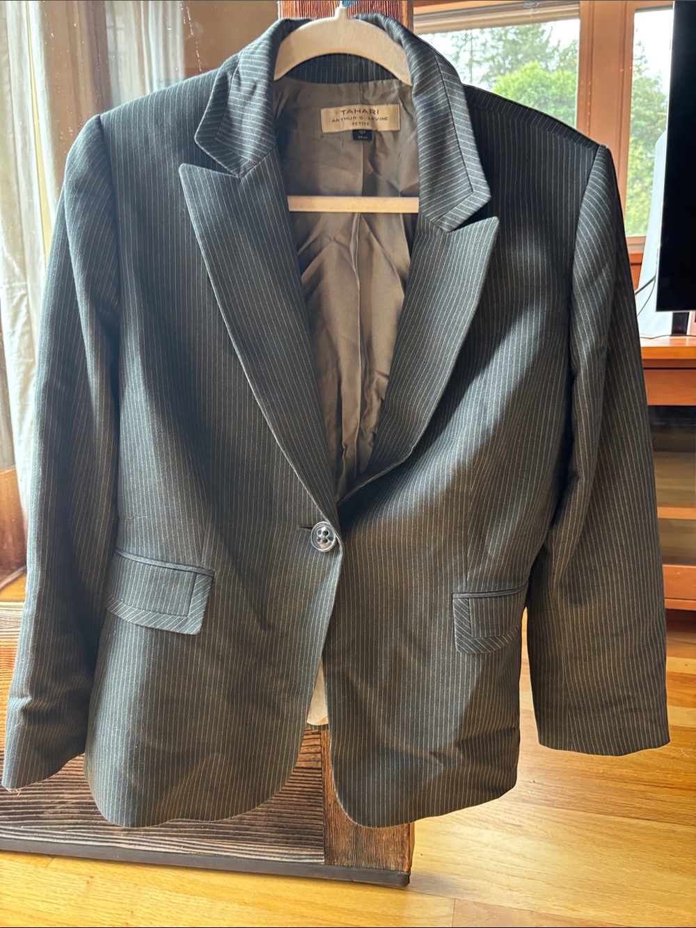 Tahari Charcoal Pinstripe Women's Blazer Jacket